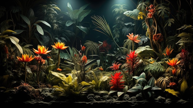 Sous-bois tropical dans la pénombre